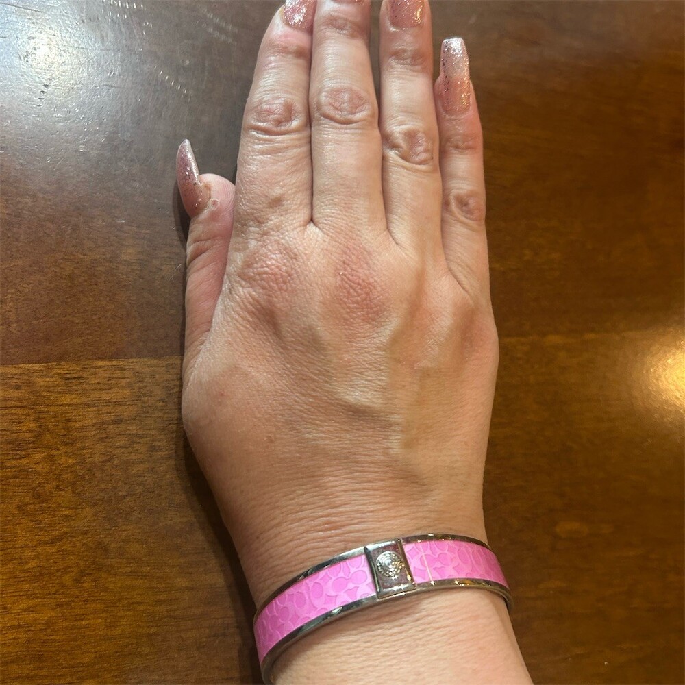 Coach Bracelet Pink Signature C Hinged Enamel Bangle Cuff Designer Logo
